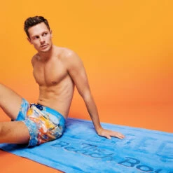 Unisex Beach Towel Gradient Embroidered Logo - Vilebrequin X The Beach Boys -Outdoor Beach & Swimwear SNHZ3210 367 backworn 3920x3920 1