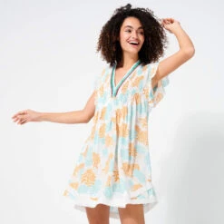 Women Mini Dress Iridescent Flowers Of Joy- Vilebrequin X Poupette St Barth -Outdoor Beach & Swimwear SSAU2X17 219 frontworn 3920x3920 1